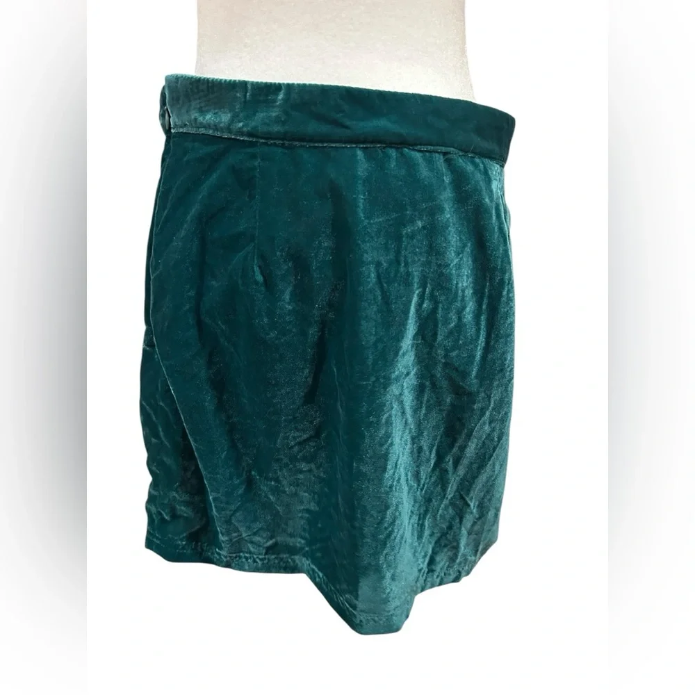Free People Vivienne velvet mini skirt with ruched drawstring detail in green